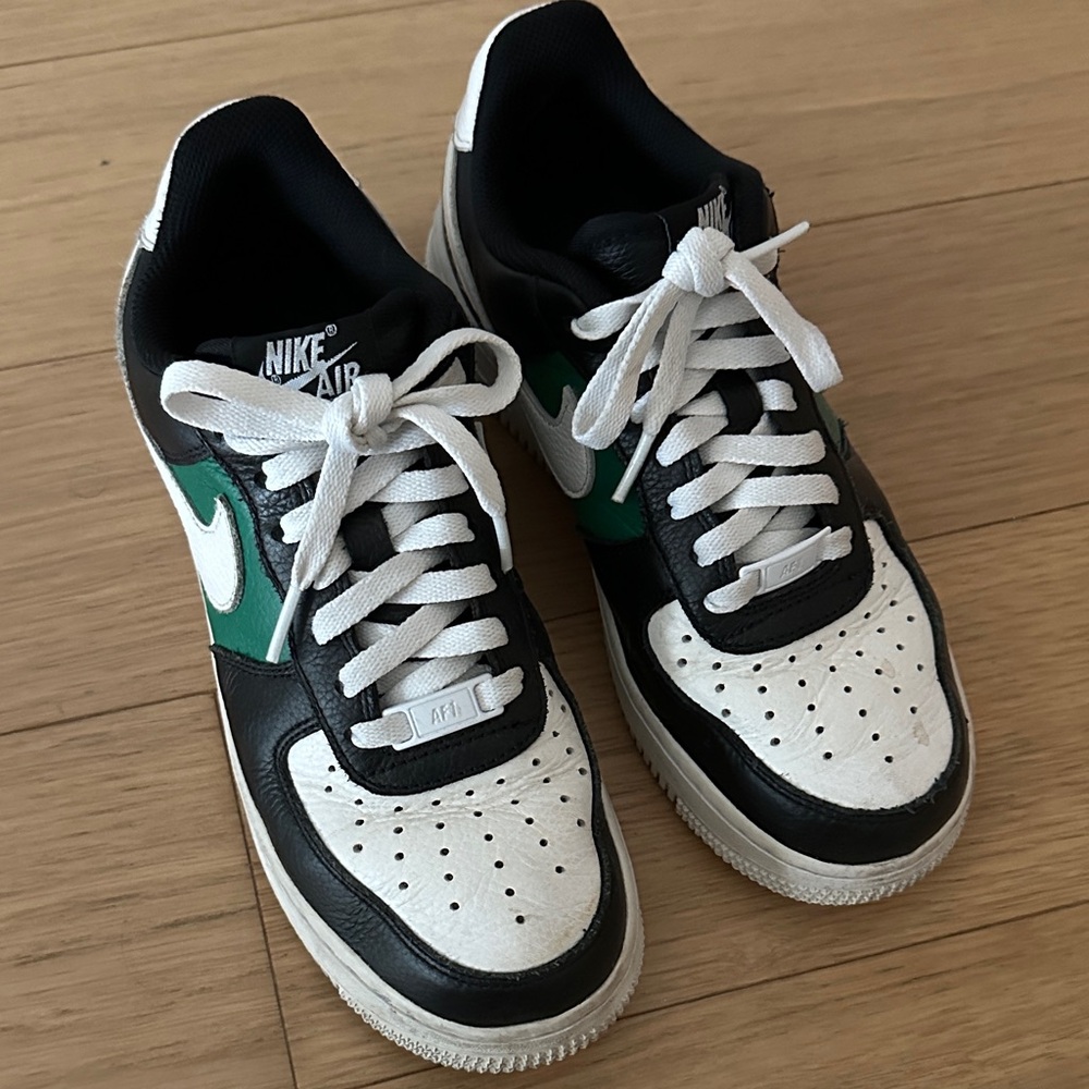 Nike Air Force 1 Black White and Green Sneakers (Custom)
